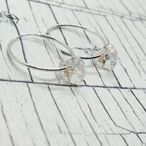 Sterling silver Hoop earrings with Swarovski crystal heart, Sleeper earring, Swarovski Crystal, Top Product