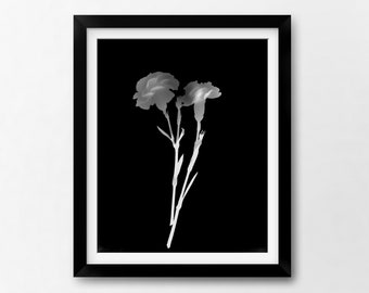 Photogram Digital Art, Modern home decor. Black and White floral, "X-Ray SIngle Carnation".