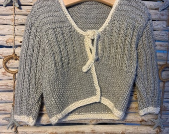 Hand knitted tie cardigan (baby alpaca yarn)