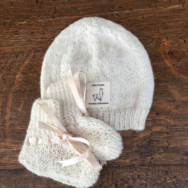 Hand knitted 'royal mix' baby beanie (baby alpaca yarn)