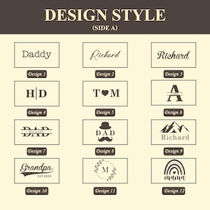 May include: Twelve different design options for a personalized wooden sign. The designs include names, initials, and various graphic elements such as hearts, mountains, and a rainbow.