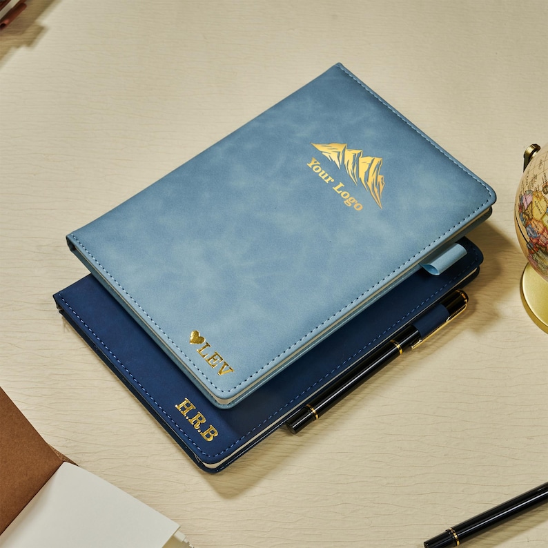 Engraved Logo & Name Initials A5 Notebook, Vegan Leather Notebook With ...
