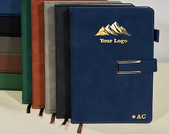 Your Logo Leather A5 Journal Gift Set, Engraved Logo Name Initials Notebook, Custom Vegan Leather Notebook, Travel Diary, Corporate Gifts