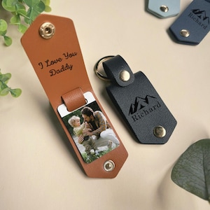Personalized Mens Keychain, Custom Leather Keyring, Leather Photo Keychain, Valentine's Day Gifts, Father's Day Gifts, Anniversary Gifts