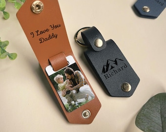 Personalized Mens Keychain, Custom Leather Keyring, Leather Photo Keychain, Valentine's Day Gifts, Father's Day Gifts, Anniversary Gifts