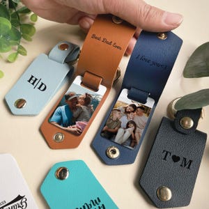 Custom Mens Leather Keychain, Personalized Photo Keyring, Leather Photo Keychain, Drive Safe Keyring, Birthday Gifts, Father's Day Gift