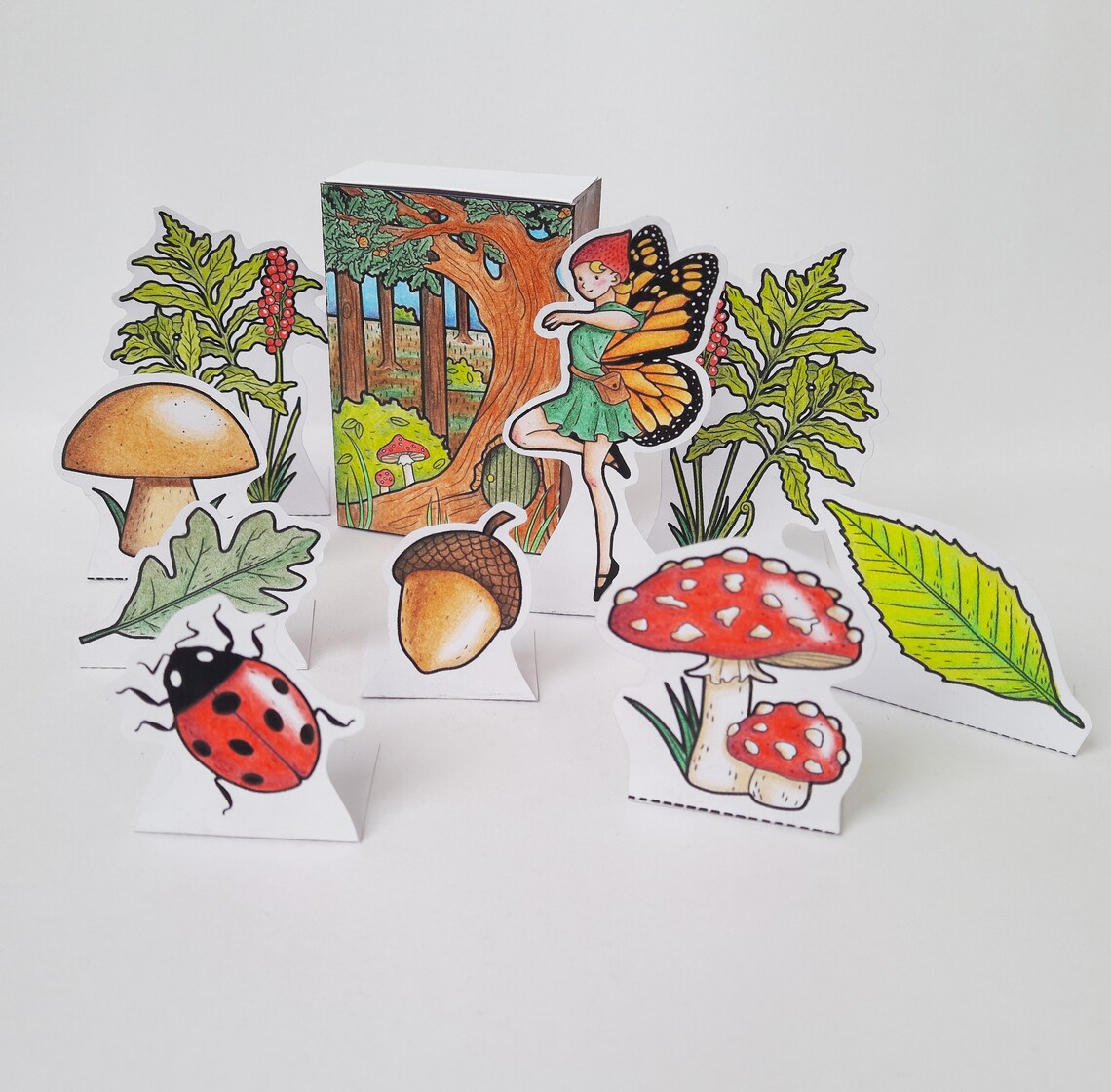 Woodland Fairy Coloring Matchbox Paper Doll Set Printable Instant Download Cute Papercraft Craft ...