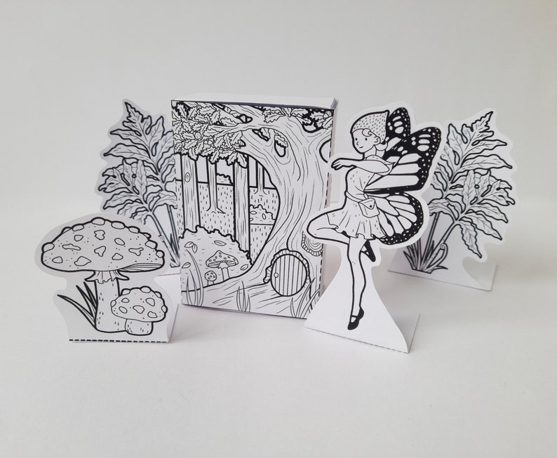 Woodland Fairy Coloring Matchbox Paper Doll Set Printable Instant Download Cute Papercraft Craft ...