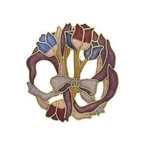 Large Vintage Tulip Brooch 4.5 cm | Cloisonné Purple Bouquet Statement Pin | 1980s Behave Family Archive | Holland Jewelry
