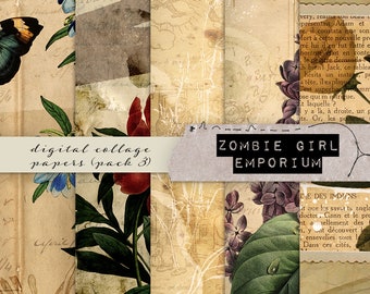 Colagem digital, folhas de colagem, vintage, coisas efêmeras, diários indesejados, scrapbooking, 12x12, papel para scrapbooking, scrapbooking digital, colagem