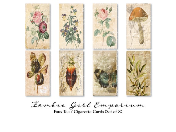Cigarette Cards, Tea Cards, Faux Cigarette Cards, Faux Tea Cards, Vintage,  Ephemera, Junk Journals, Scrapbooking, Woodland, Florals, Nature