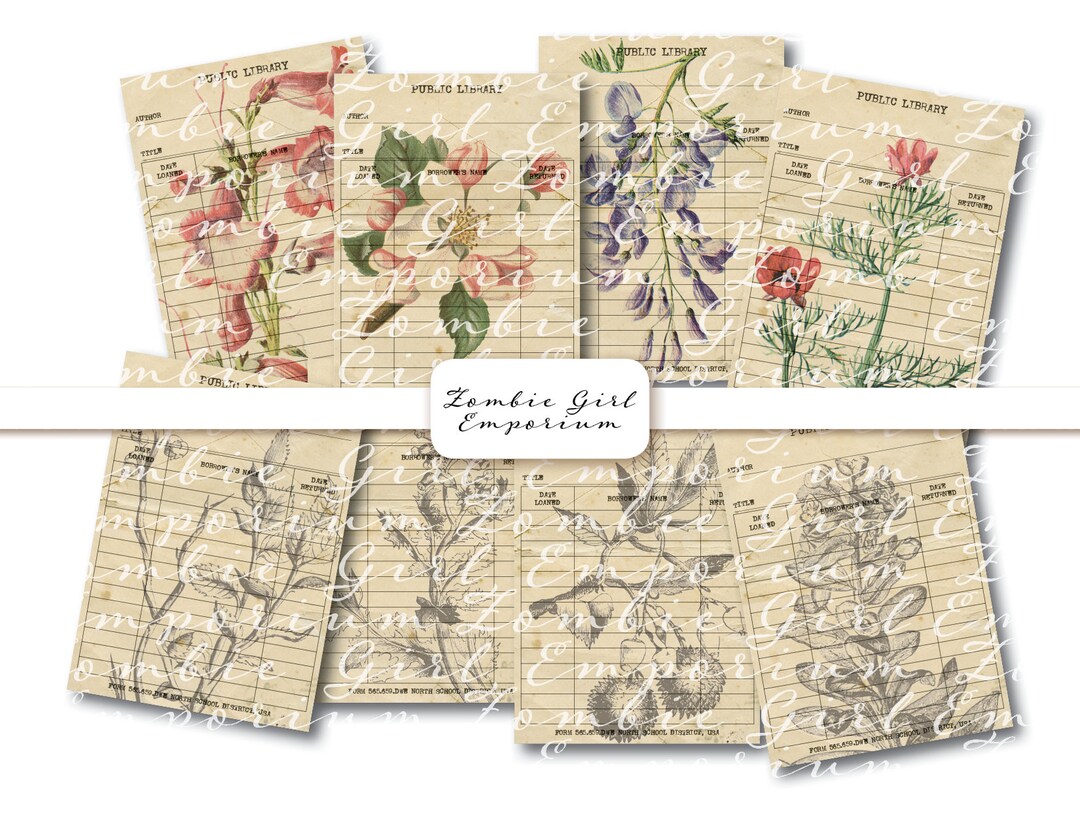 Library Cards, Digital Collage, Collage Cards, Vintage, Ephemera, Junk ...