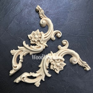 WoodUBend - Floral Corner Scrolls, Set of 2 WUB6025 / 6025 - 9.85 x 9.85&quot; -Bendable, Furniture Mouldings/Molding/Applique/Onlay/DIY/Upcycle