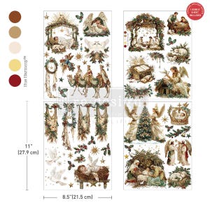 May include: A sheet of Christmas-themed decorative transfers with religious imagery. The transfers include angels, the nativity scene, and the three wise men. The sheet measures 27.9 cm by 21.5 cm.