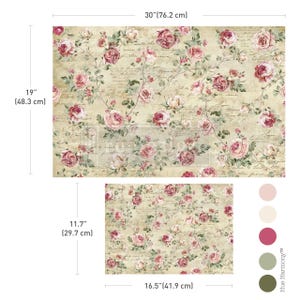 May include: Floral patterned paper featuring pink roses and script text. The larger sheet measures 76.2 cm by 48.3 cm, and the smaller sheet is 41.9 cm by 29.7 cm.