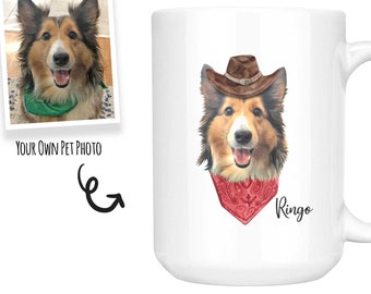 Custom Dog Mug, Cowboy dog Mug, Pet Portrait, Custom Gift for Dog Lover, Boy Dog Mug, Birthday Gift, Unique Gift, Dog Cowboy Hat,