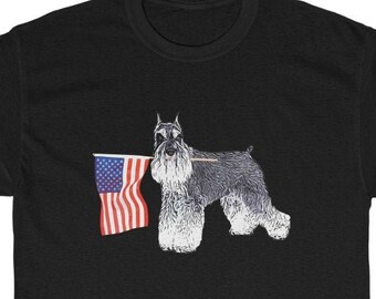 Miniature Schnauzer Patriotic American Flag Unisex Heavy Cotton Tee Independence Day 4th July Schnauzer Lover