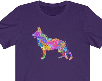 Camicia pastore tedesca, splatter acquerello, camicia unisex, regali pastore tedesco, amante pastore tedesco, cane da polizia K9, per lei, per lui