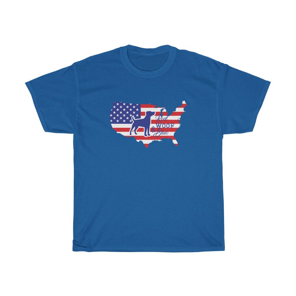 Patriotic Jack Russell Terrier Red Woof Blue Unisex TShirt - Independence Day 4th July. American Flag, Dog Shirt, Gift for Dog Lover