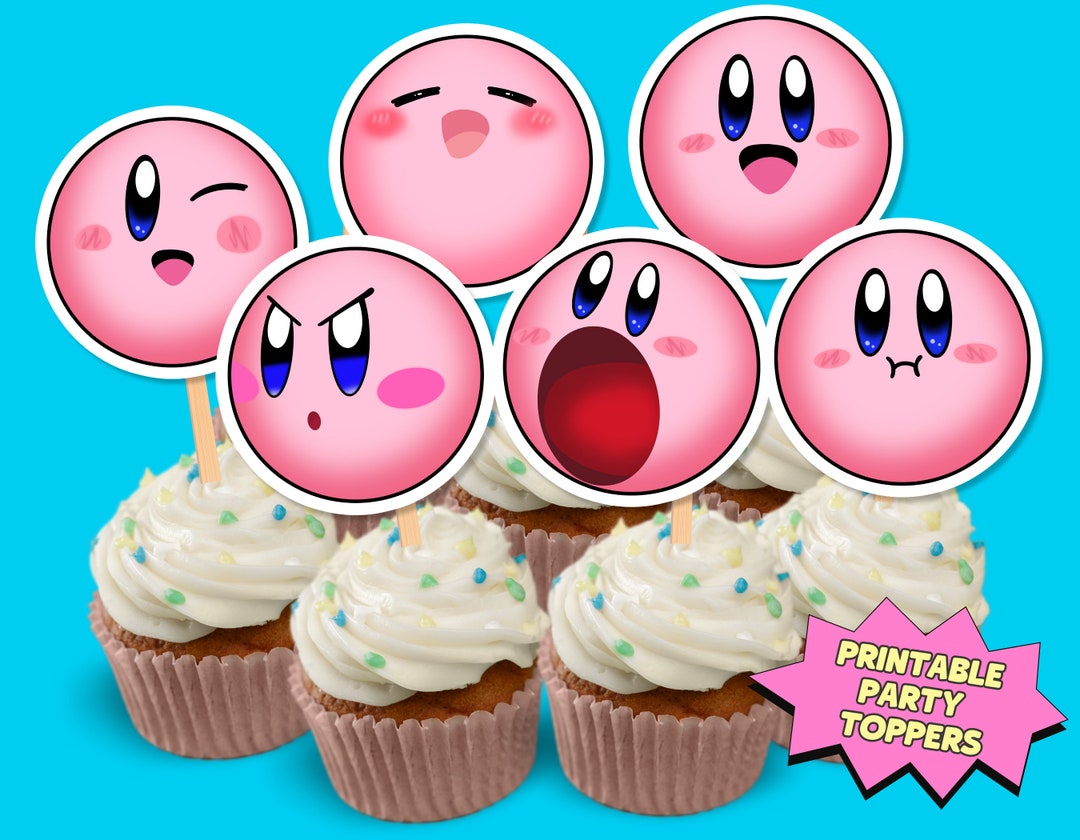 Kirby Printable Party Kirby Cupcake Toppers Digital Download Etsy