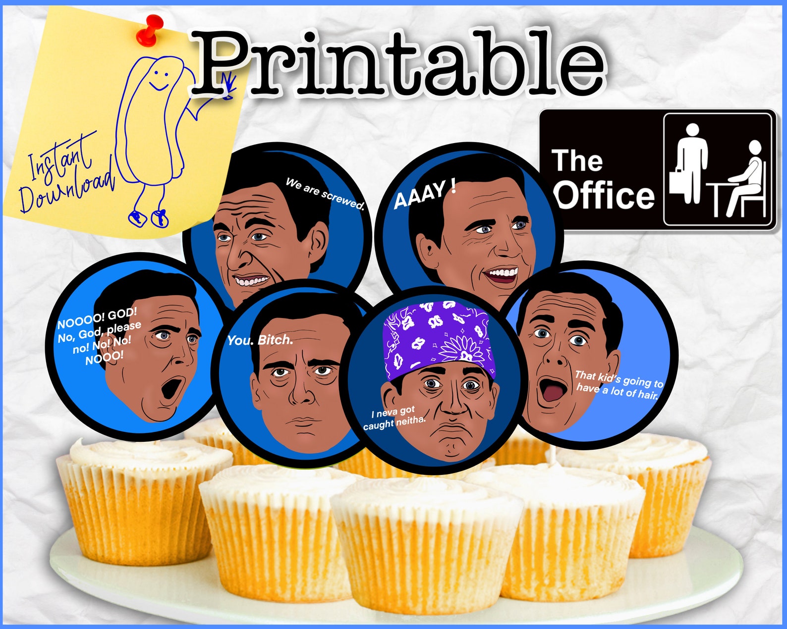 The Office Cupcake Toppers Printable Instant Download | Etsy