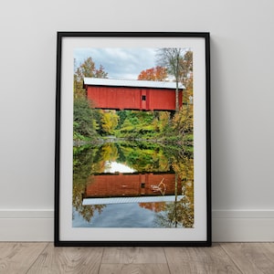 Covered Bridge, New England, Autumn Art, Autumn Print, Instant download