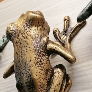 Grande rana figurina in ottone vintage gancio appendiabiti cappello cappotto parete decorazione per la casa