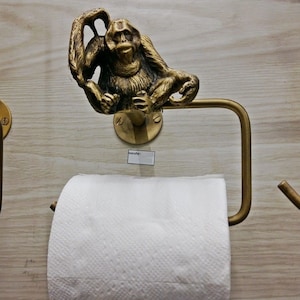 Suporte de papel higiênico de parede vintage de latão para banheiro de macaco gorila