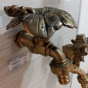 Faucet Water Brass Vintage  Hibiscus Spigotn Tap  Green  Home Outdoor Wall Yard Lawn