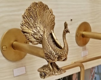 Peacock Figurine Hang Wall Mount Vintage Decor Brass Tissue Paper Holder Toilet