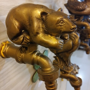 Faucet Brass Bear Vintage Garden Lawn Spigot  1/2&quot; Tap Water Home Sense Patio Art