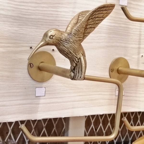 HummingBird Holder Hang Brass Vintage Toilet Paper  Figurine Wall Mount Home Deco