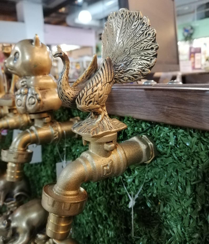 Faucet Water Brass Peacock Vintage Garden Tap Spigot Home Yard Decor Outdoor 画像 1