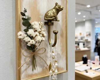 Brass Tiger Wall Hook, Vintage Wild Animal Coat Hanger, Antique Gold Big Cat Key Holder, Safari Jungle Decor, Feng Shui Power Ornament