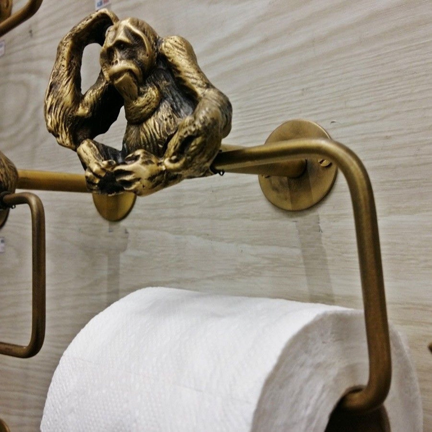 Brass Tissue Roll Paper Holder Hang ฺBIG FROG Vintage Toilet