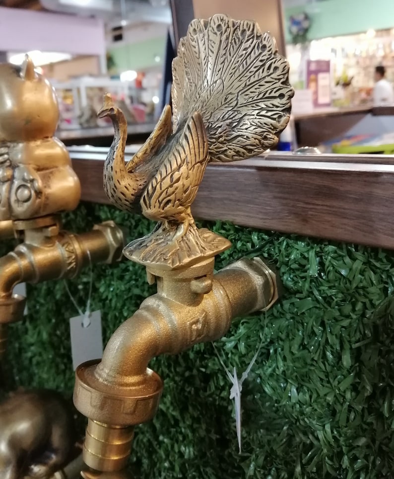 Faucet Water Brass Peacock Vintage Garden Tap Spigot Home Yard Decor Outdoor 画像 2