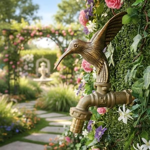 Brass Hummingbird Faucet, Vintage Garden Spigot, Decorative Outdoor Hose Bib, Antique Brass Water Tap, Bird Lover Gift, Garden Decor