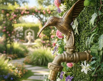 Brass Hummingbird Faucet, Vintage Garden Spigot, Decorative Outdoor Hose Bib, Antique Brass Water Tap, Bird Lover Gift, Garden Decor