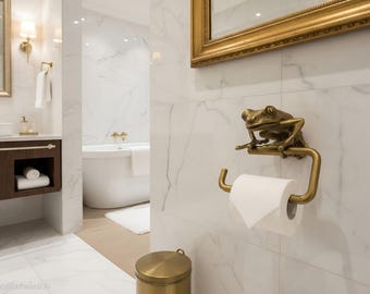 Brass Frog Toilet Paper Holder, Vintage Tree Frog Bathroom Tissue Roll Holder Antique Brass Frog Bathroom Decor Frog Lover Housewarming Gift