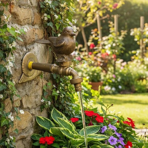 Brass Sparrow Faucet, Vintage Bird Garden Spigot, Decorative Outdoor Hose Bib, Antique Brass Water Tap, Garden Art, Bird Lover Gift