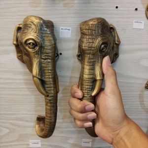 Door Handles Pull Brass Thai Elephant Head Pair Home Decor Vintage Installation