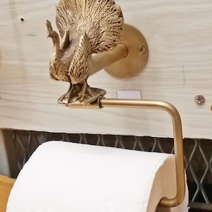 Pfau Figur Hängen Wandhalterung Vintage Dekor Messing Seidenpapier Halter Toilette Bild 4