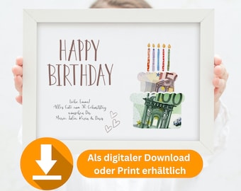 money present "Alles Gute zum Geburtstag", custom with name, print at home or have it delivered