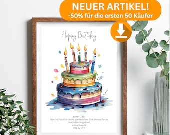 Geldgeschenk Geburtstag , digitale Datei, PDF, personalisierbar,mit Namen personalisert