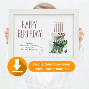 money present "Alles Gute zum Geburtstag", custom with name, print at home or have it delivered