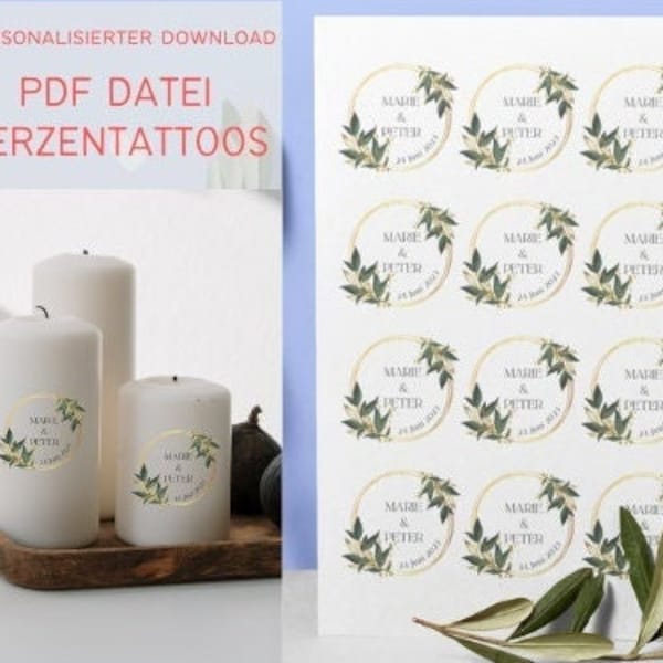 Kerzentattoos Hochzeit, personalisiert, PDF, Digitaler Download