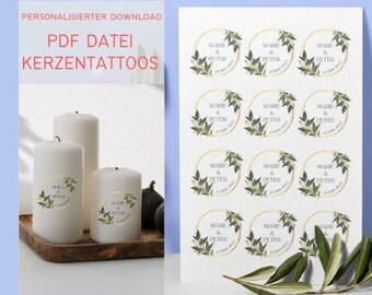 Kerzentattoos Hochzeit, personalisiert, PDF, Digitaler Download