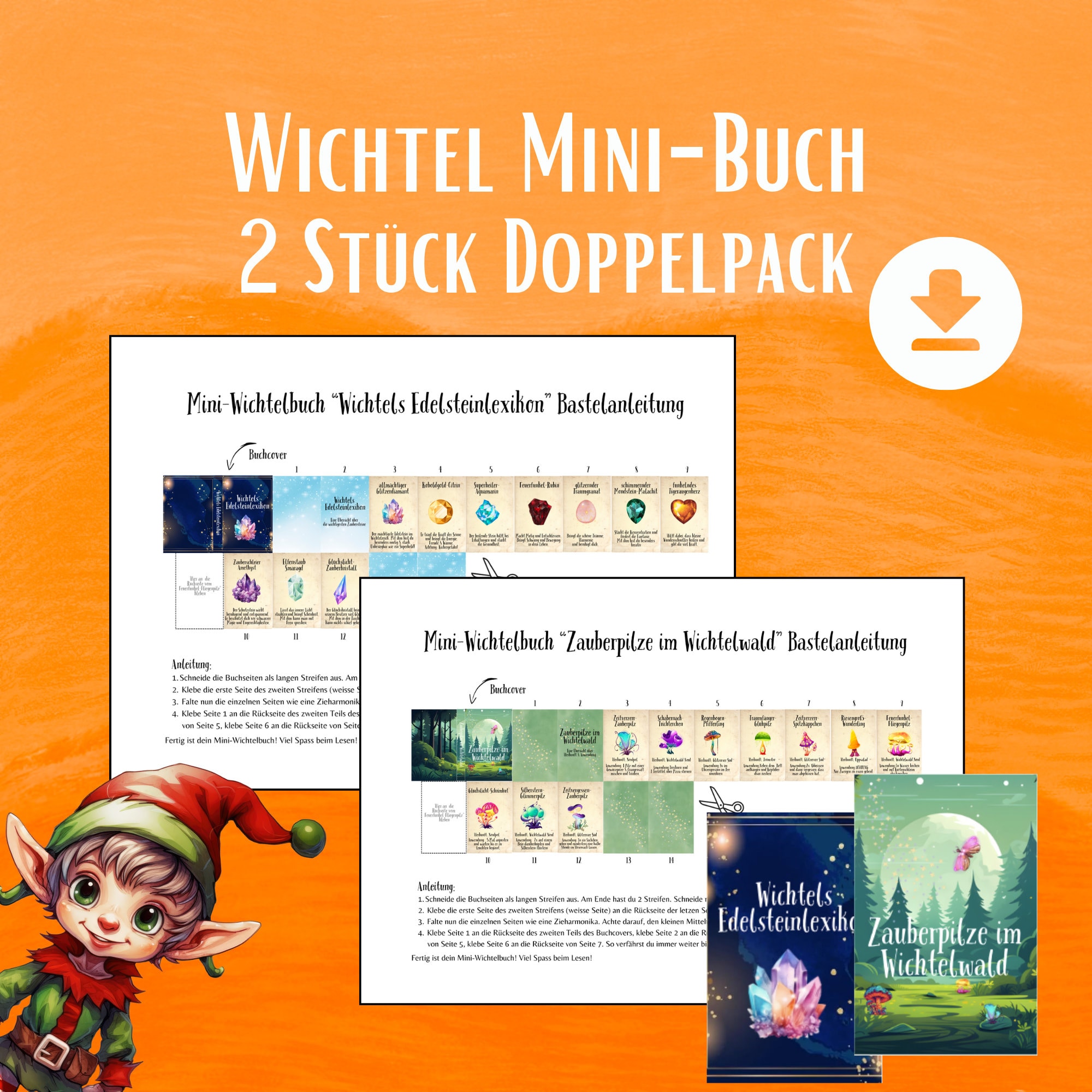 Wichtel Mini Bücher DOPPELPACK  für die Wichteltüre zum selbst ausdrucken, PDF, Wichtel, Wichteltüre