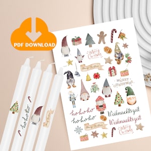 Kerzentattoos Wichtelzeit, Weihnachten, Kerzensticker, Adventskranz, Kerzenaufkleber, PDF, Sofort Download