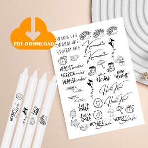 Kerzentattoos Herbstliebe, Kerzensticker, PDF, Sofort Download